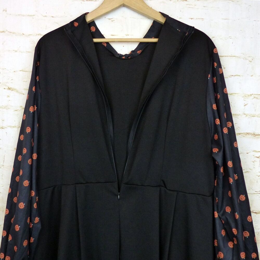 Pumpkin Print Halloween Dress Womens 4XL Black Contrast Long Sleeves Tie Neck - Picture 10 of 14